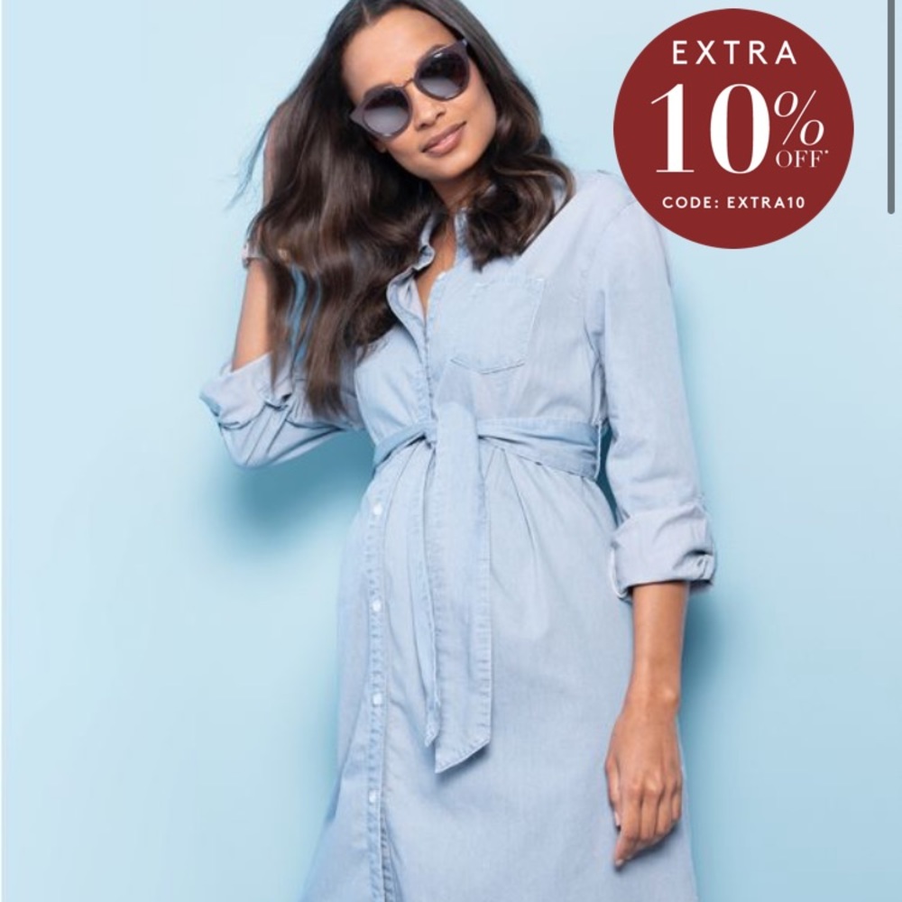 Maternity Cotton Chambray Belted Maternity Tunic